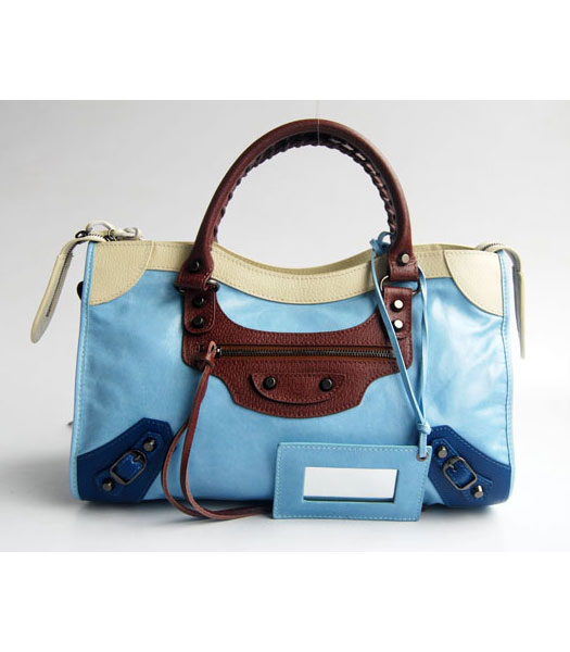 Balenciaga Giant City Bag Blue Light con albicocca / caffè / Blu